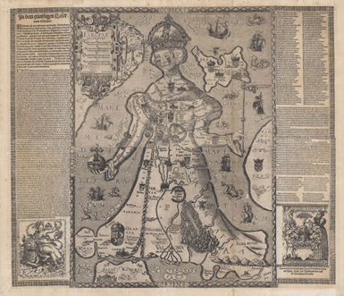 Print of a queen as a map of Europe