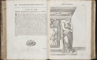 Two pages in a manuscript. On the recto, a figure poses in with hand to mouth and chin