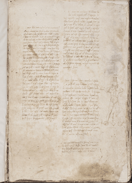 Written manuscript with a body drawn in the margin