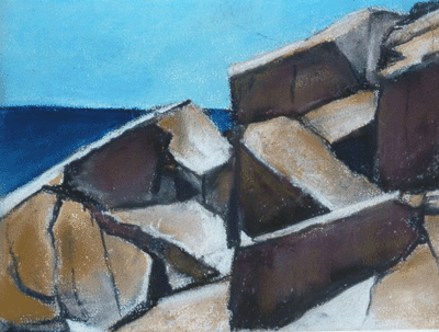 Pastel of large rocks