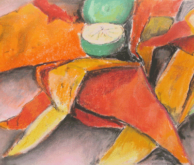 Pastel of fruit and leaves