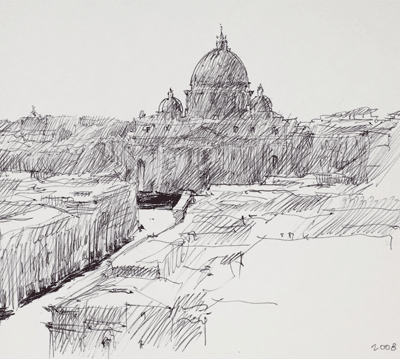 sketch of a domed building