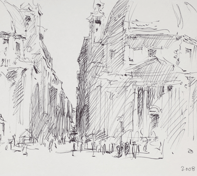 sketch of buildings in an italian style